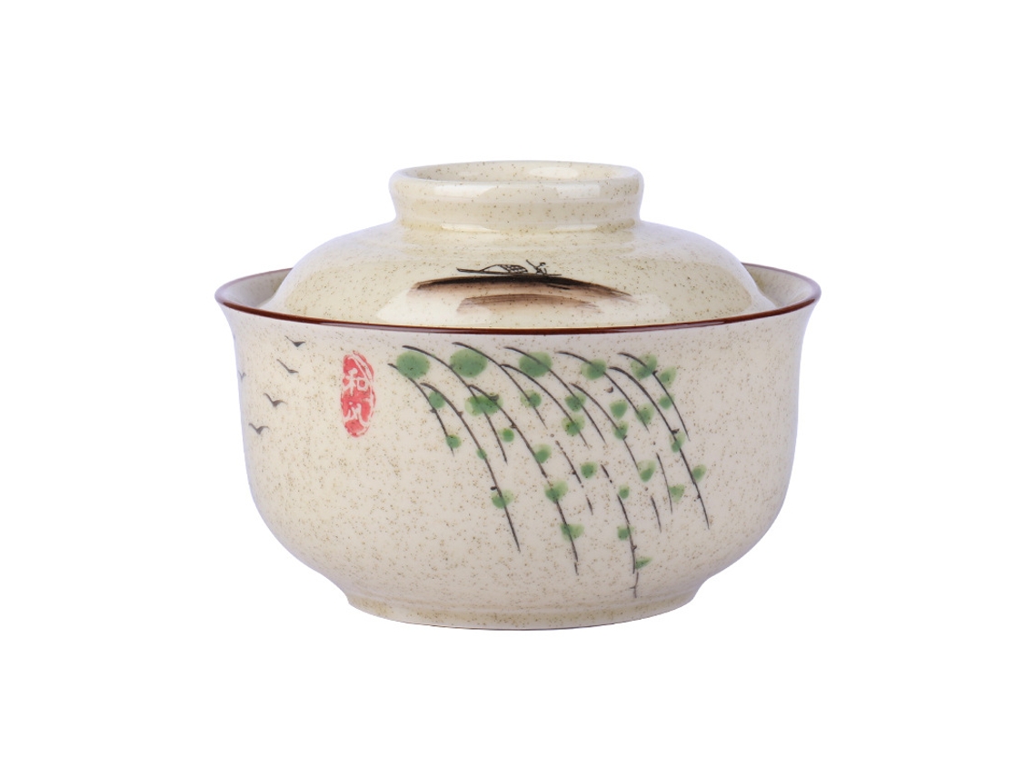 Taza japonesa para ramen de 6.5 pulgadas con tapa de cerámica, utensilio de cocina de mesa Mdug (estilo 2)