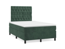 Cama Box Spring Colchón Y Led Terciopelo Verde Oscuro 120x190cm