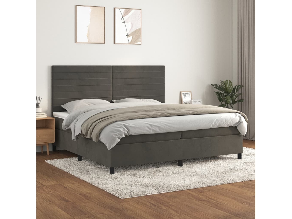 Cama Box Spring Con Colchón Terciopelo Gris Oscuro 200x200 Cm