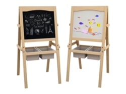 Caballete Infantil 3 En 1 De Doble Cara, Pizarra Blanca Para Dibujar, 58x50,5x109cm, Color Natural.