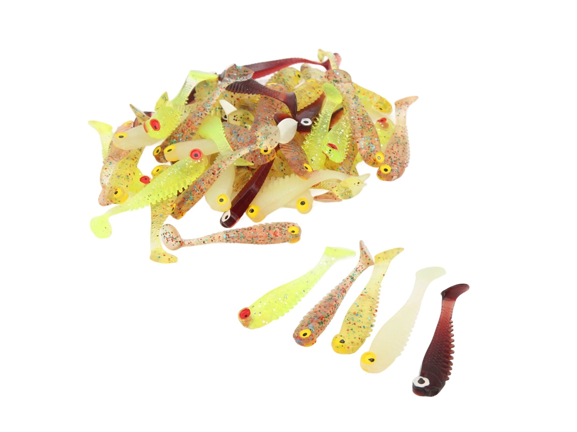 50 Señuelos De Silicona Suave Con Cola Plana, Acción Simulada, 5 Cm, Para Pesca De Lubina.