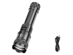 Linterna táctica LED de 2000 lm con luz de pantalla, zoom ajustable y carga USB, ideal para pesca y camping. Aeuzwr