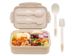 Fiambrera Con Cuchara Y Tenedor, Tamaño Perfecto Para Comidas Fuera De Casa, Material Seguro Sin Bpa - Caqui