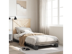 Estructura De Cama Con Cabecero Madera De Pino Gris 90x200 Cm