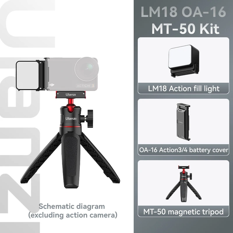Trípode magnético MT-50 para DJI Osmo Action 5/4/3, ajustable, palo selfie subacuático, soporte para cámara de acción