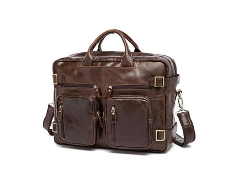 Maletín de cuero genuino Bolsas de mensajero para computadora portátil para hombres Bolso Bolso de hombro multifunción-341 Café