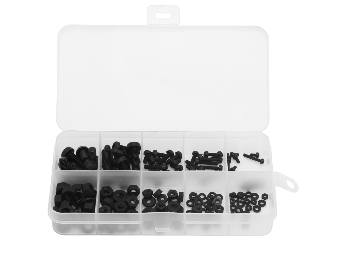 Kit De 150 Tornillos Aislados De Nailon Negro, M2-m5, Para Electrónica E Industria.