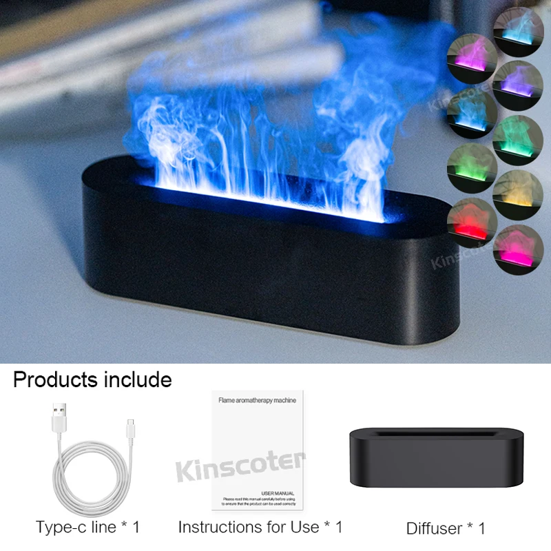 Difusor De Aceites Esenciales, Humidificador De Aire, Con Luz Nocturna De Llama Rgb Realista.