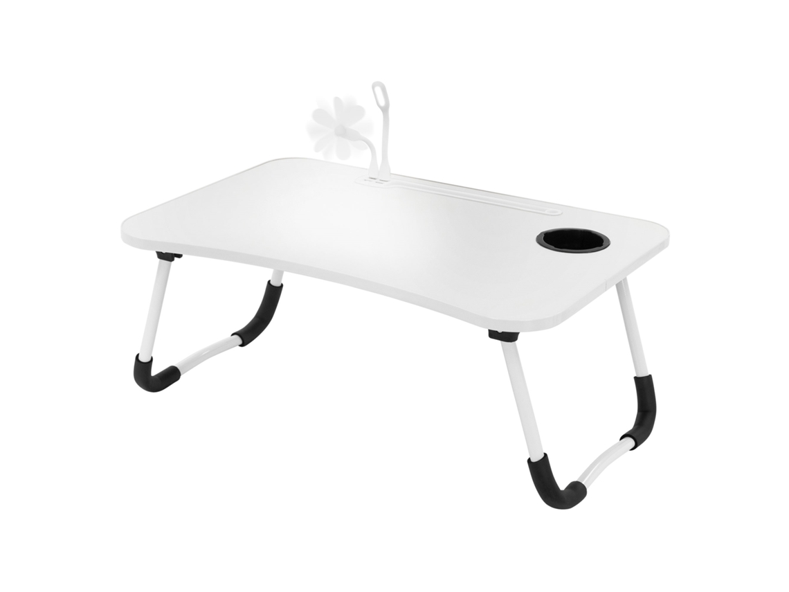 Mesa Para Portátil Con Puertos Usb Plegable 60X40 Cm Blanca De Mdf Incl. Lámpara Usb Y Ventilador ML-DESIGN