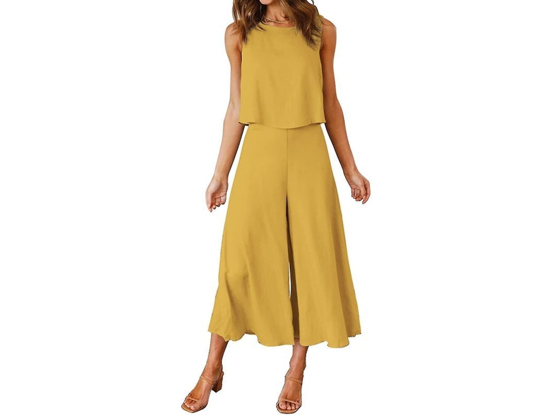 2026-conjunto De Verano Para Mujer Roylamp: Blusa Corta Cuello Redondo Y Pantalones Anchos Cortos Jumpsuit