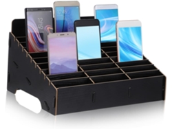 Caja De Almacenamiento Multirejilla De Madera Oscura Para Teléfono Y Objetos Pequeños.