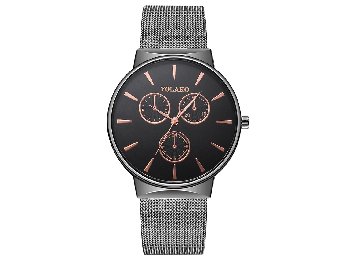 Reloj De Pulsera Para Hombres Yolako Simple Ultradelgado De Metal Mesh De Aleación Negro