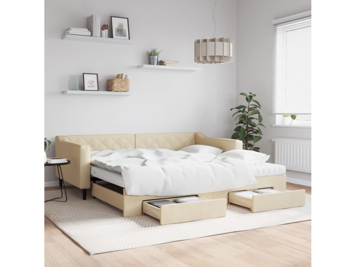 Sofá Cama Nido Con Cajones Tela Color Crema 100x200 Cm