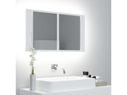 Armario de baño con espejo e iluminación LED, 80x12x45 cm, acrílico blanco.