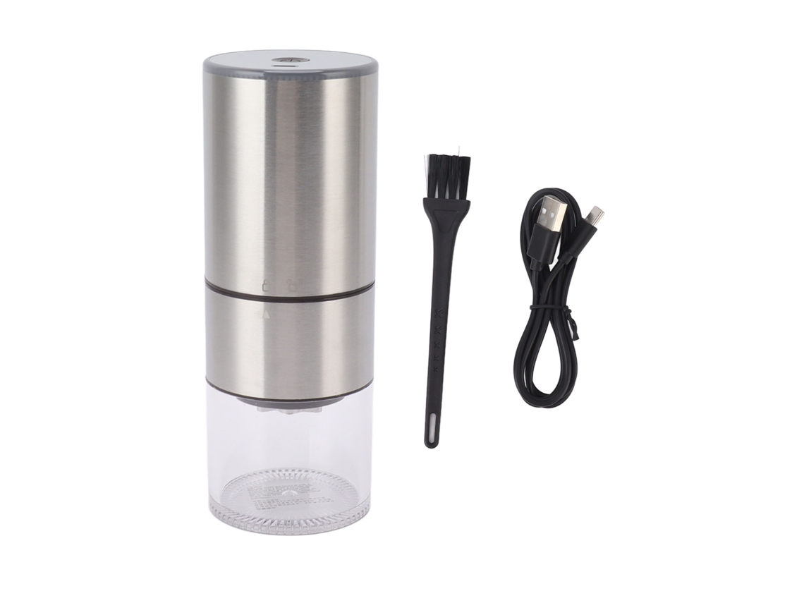 Molino De Café Eléctrico Ajustable Fino Grueso Usb Recargable Portátil Sin Cable 110ml Plata