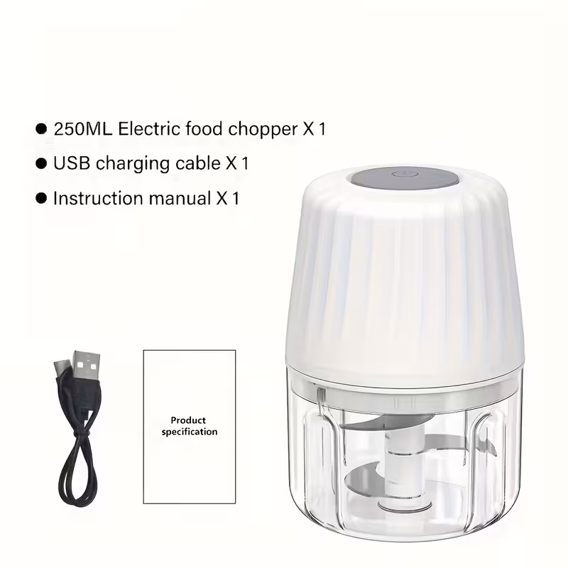 Mini picadora eléctrica de alimentos de 250 ml, sistema de 3 cuchillas, prensa de ajo portátil y picadora de verduras Stelasplen