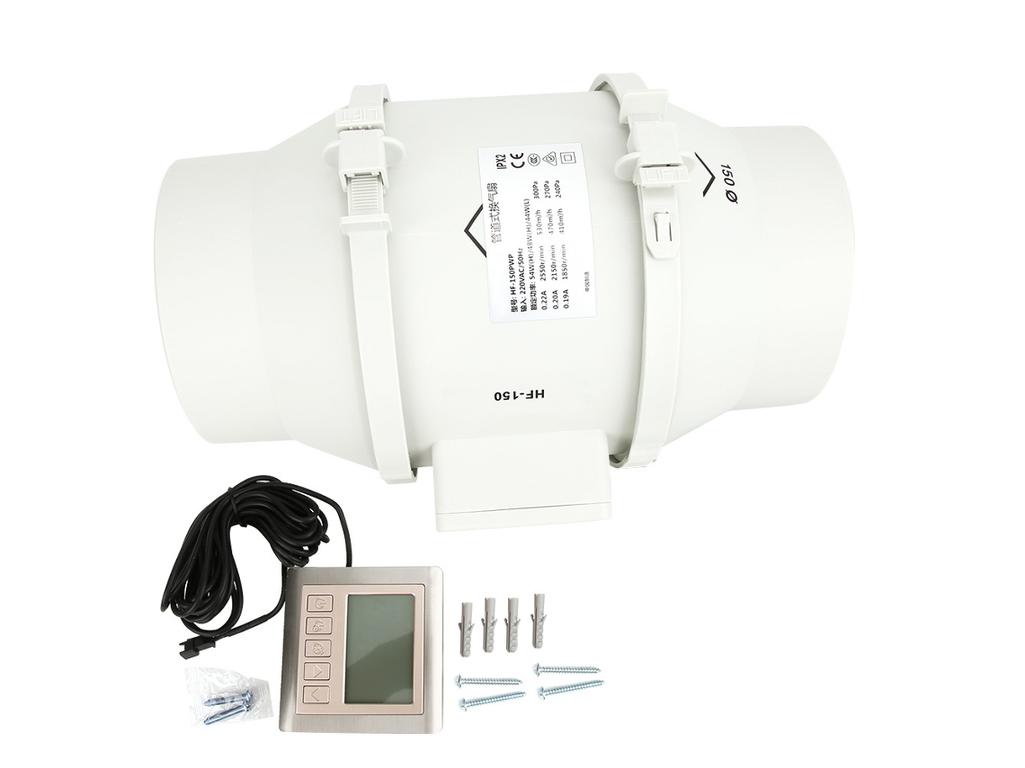 Ventilador de conducto de 6 pulgadas, 530 m³/h, velocidad ajustable, 220 V