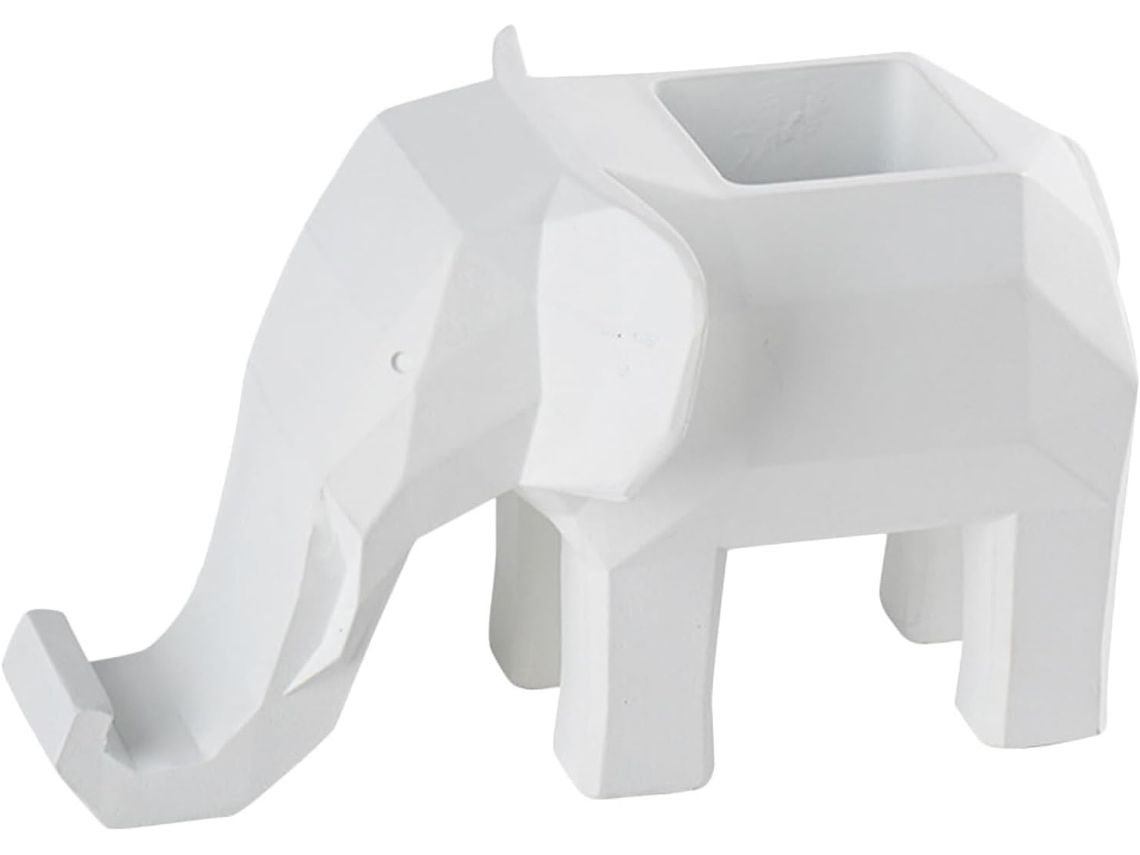 Portalápices Geométrico De Resina Con Forma De Elefante Blanco Y Soporte Para Teléfono Integrado – Organizador