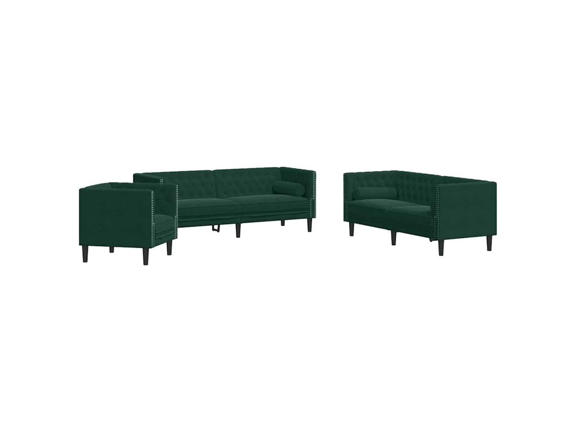 Maison Exclusive - Set De Sofás Chesterfield Con Cojines 3 Piezas Terciopelo Verde