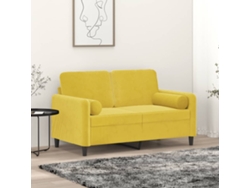 Sofá De 2 Plazas Con Cojines Terciopelo Amarillo 120 Cm