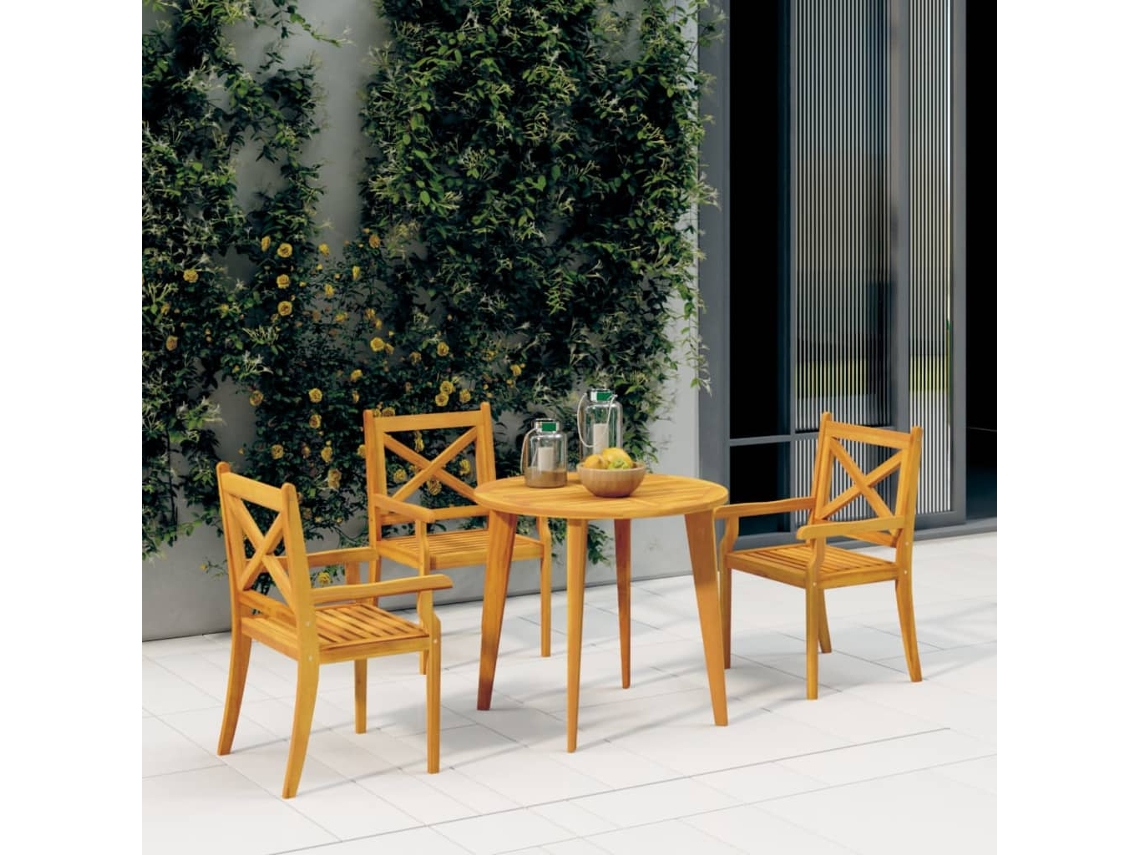 Sillas de comedor para exterior, 3 piezas, madera maciza de acacia, DKD Home Decor