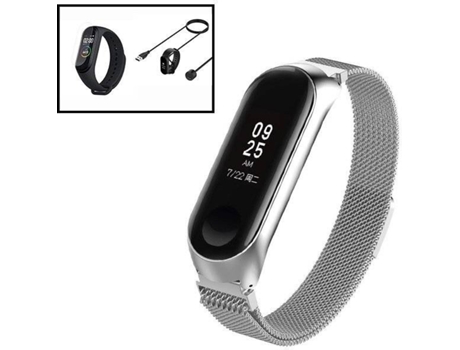 Kit Correa Milanese Loop Cierre Magnético + Cargador Usb Charger + Protector Pantalla Gel Full Cover PHONECARE Xiaomi Mi Band 6, Mi Smart Band 6 Gris