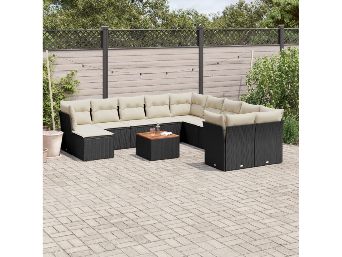 Conjunto de sofá de jardín de 12 piezas con cojines en mimbre sintético negro de DKD Home Decor