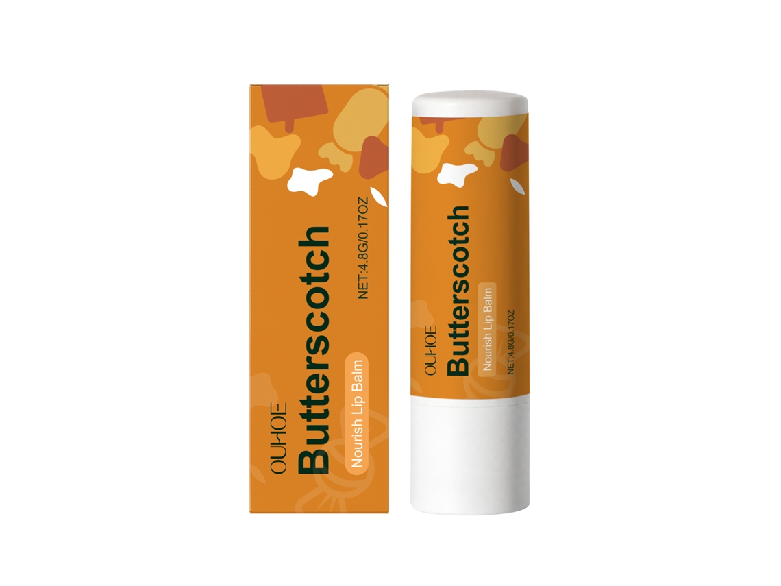 Bálsamo labial de leche con caramelo para un cuidado suave de temporada.