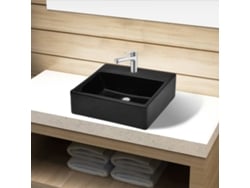 Lavabo redondo de cerámica con orificio para grifo, negro, cuadrado, DKD HOME DECOR