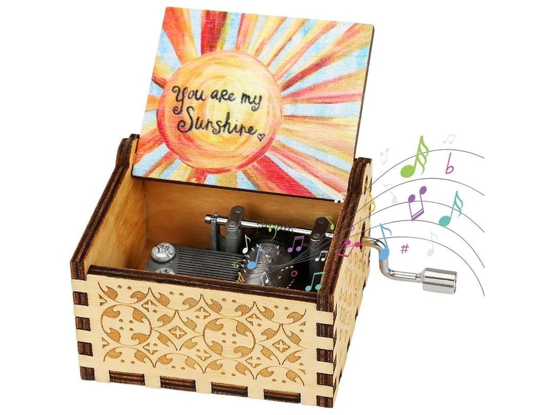 Caja De Música Antigua De Madera Con Manivela Y Partitura Clásica Grabada - You Are My Sunshine 2025