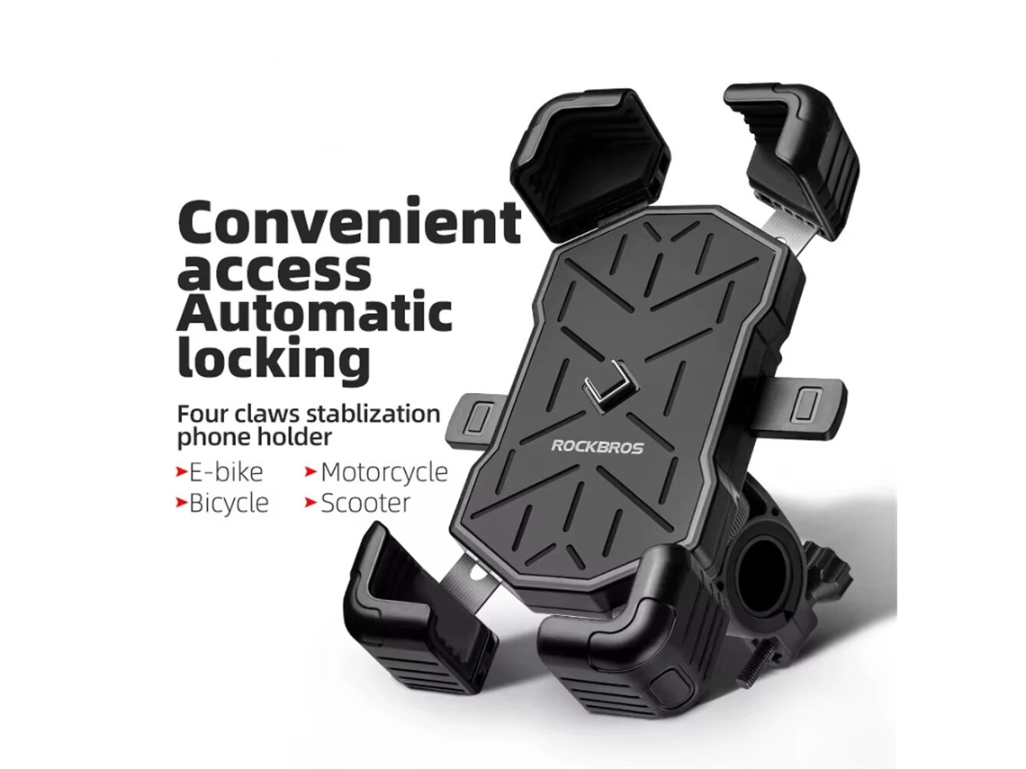 Rockbros Suporte Celular Guidão Bicicleta Laranja 4.5''-7.2'' Rotação 360° Trava Automática Resistente Impactos Antiderrapante Motocicleta