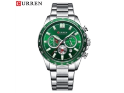 Reloj de pulsera para hombre con brazalete de acero, calendario de cuarzo, cronógrafo de seis puntos y luz nocturna MDUG (plateado y verde)