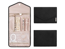 Organizador De Joyas Plegable Rollable, Estuche De Joyería Negro Con 5 Compartimentos Para Viajes