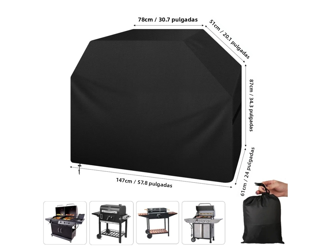 Funda impermeable para barbacoa (negra, 147 x 61 x 122 cm) con bolsa de almacenamiento resistente al viento y a los desgarros.