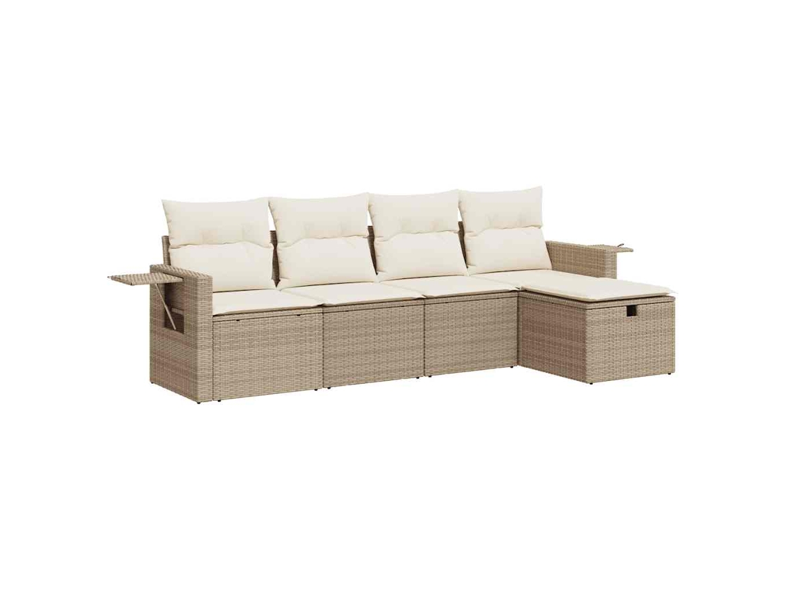 Conjunto 5 de sofás jardín con cojines VIDAXL ratán sintético beige