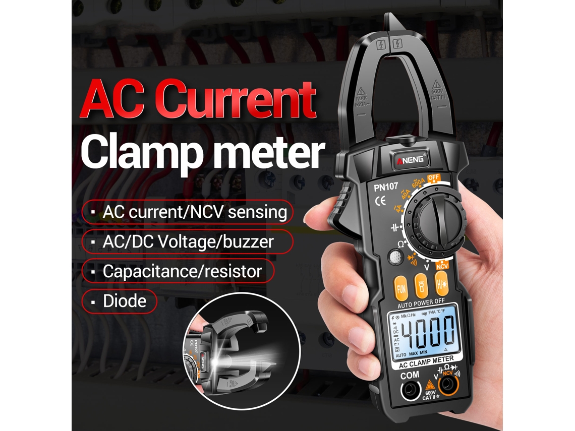Pinza Amperimétrica Digital Aneng Pn107 4000 Counts Multímetro Ncv Cat Ii 600v