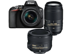 Kit Cámara Réflex NIKON D3500 + AF-P DX 18-55mm VR + AF-S DX 55-300mm G ED VR + AF-S 50mm f/1.8G