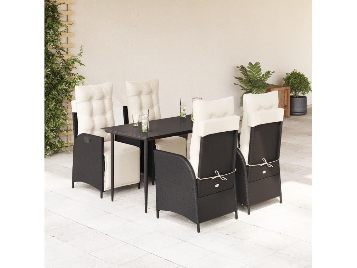 Juego de comedor de jardín de 5 piezas con cojines de mimbre negros de DKD Home Decor