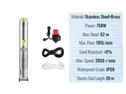 Bomba sumergible para pozo profundo, 750 W de potencia, con interruptor automático de 750 W, OEM UE
