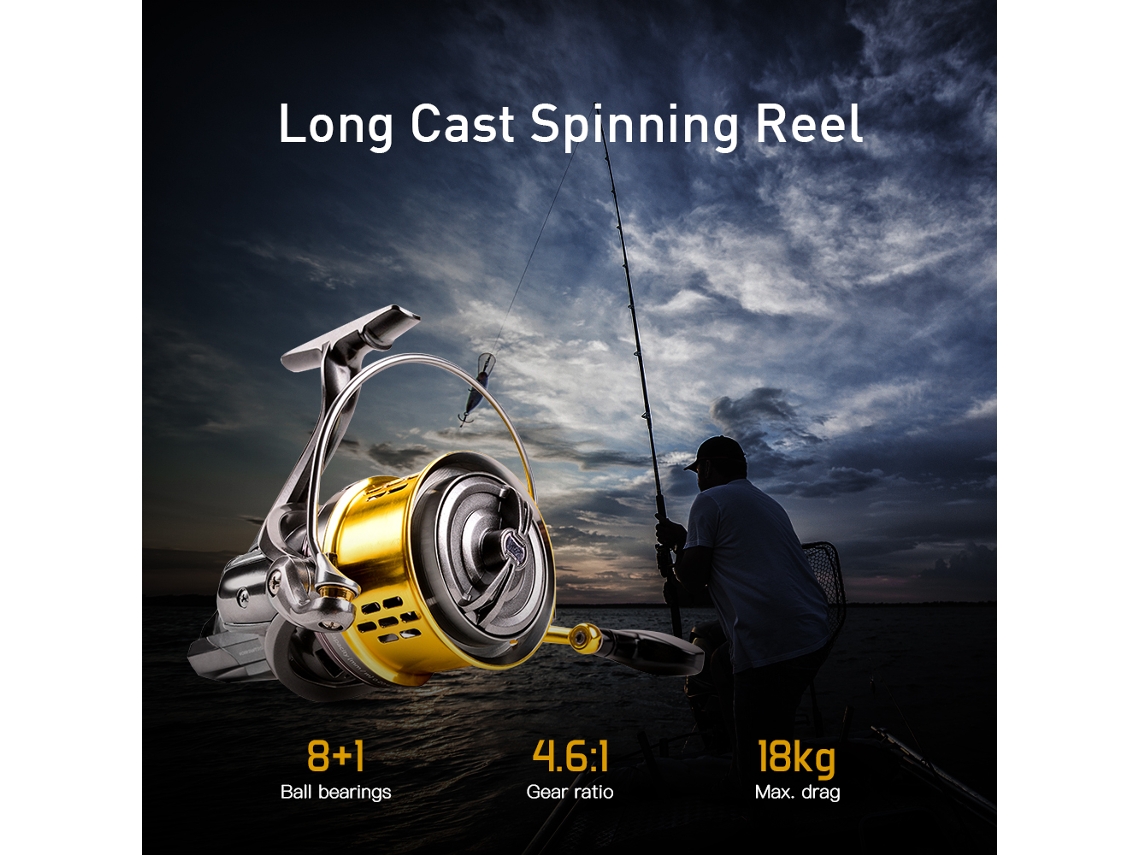 Reel De Pesca Spinning 8+1 Rodamientos, Arrastre Máximo, Largo Lanzamiento, Potente, Para Agua Salada