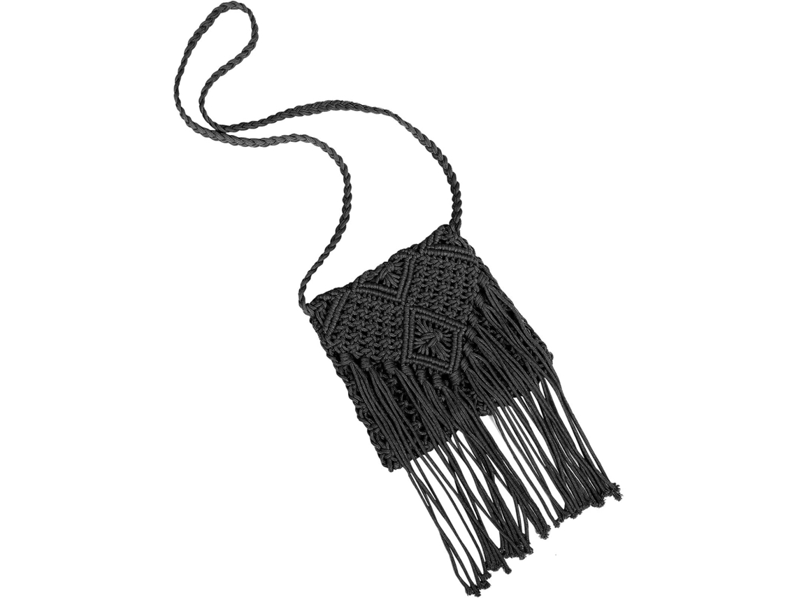 Bolso De Hombro De Paja Tejido A Mano Para Mujer En Color Negro, Estilo Bohemio, Suave Y Cómodo.