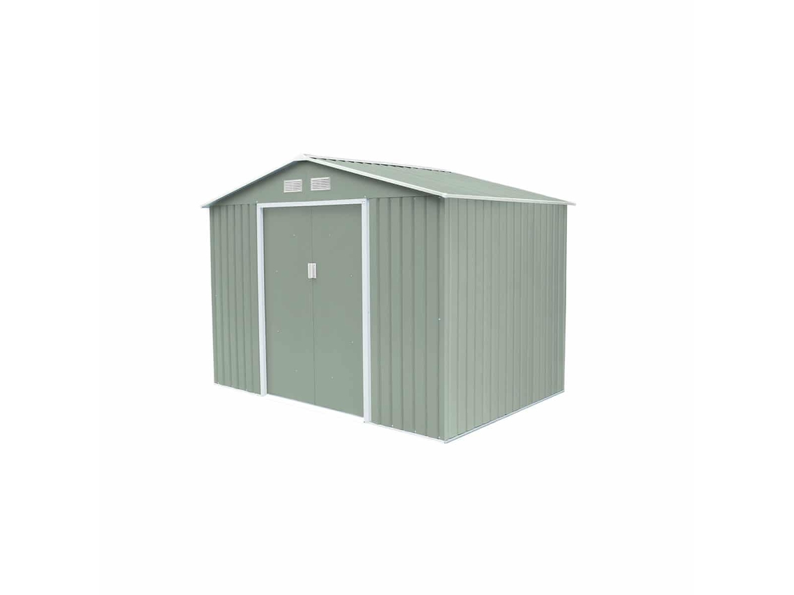 Caseta Metálica de Jardín GARDIUN Leeds 5,30 M² Exterior 277X191X202 Cm Acero Galvanizado Verde Claro