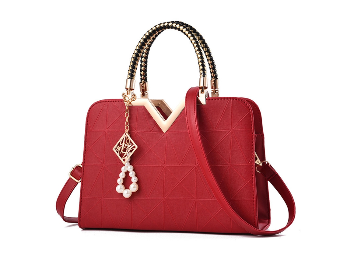 Bolso De Hombro De Gran Capacidad Para Mujer, De Piel Sintética, Con Colgante Color Vino.
