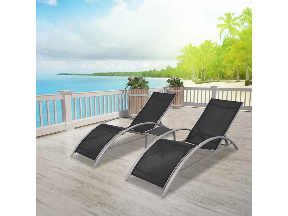 Tumbona | Tumbona De Exterior | Sillas Con Mesita Aluminio Negro Wsd106139