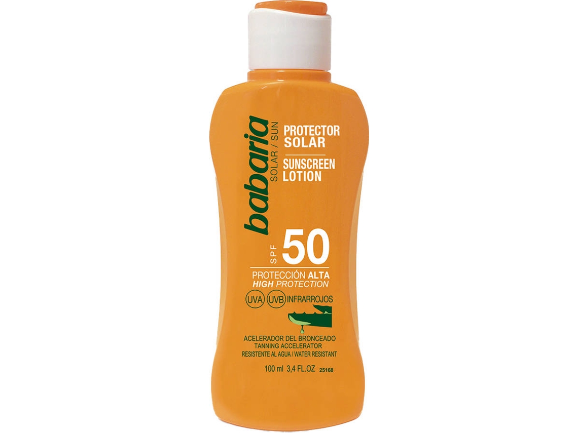 Protector Solar BABARIA Leche Aceleradora del Bronceado Aloe Vera SPF 50 (100 ml) - Tamaño Viaje