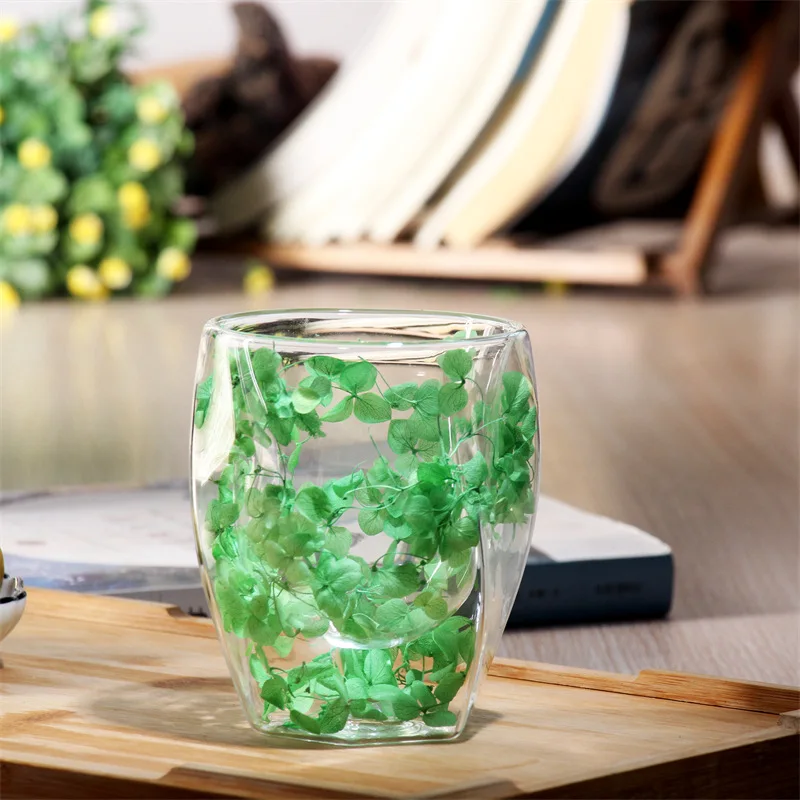 Taza Personalizada De Doble Pared Transparente Con Estampado Floral (verde, 300 Ml)