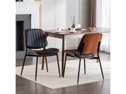 Sillas de Comedor, 2 Unidades, Estilo Retro Moderno, Respaldo Curvo de Madera, Asiento Tapizado, Patas de Metal Negro, Mobrio