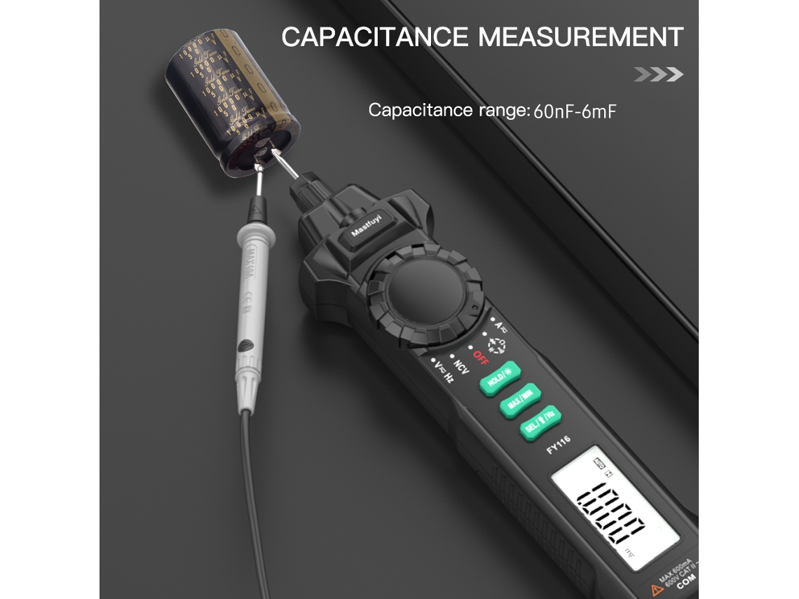 Multímetro Digital Inteligente Mastfuyi Fy116 True Rms De 5999 Cuentas, Lápiz De Prueba Eléctrico Multifuncional Con Linterna Y Alarma.
