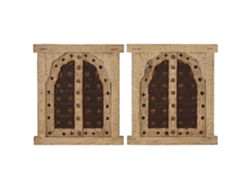 Decoración Pared Teca Hierro Ventana Beige 45x5x51cm