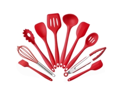 Juego de utensilios de cocina de silicona, 10 piezas, color rojo.